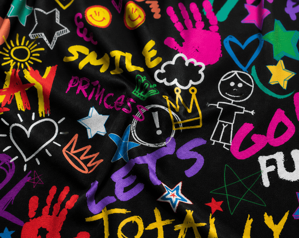 Kids Word Play Printed Spandex Fabric – Stretch Fabric for Kids Clothing & Apparel | Spandexbyyard - Spandexbyyard