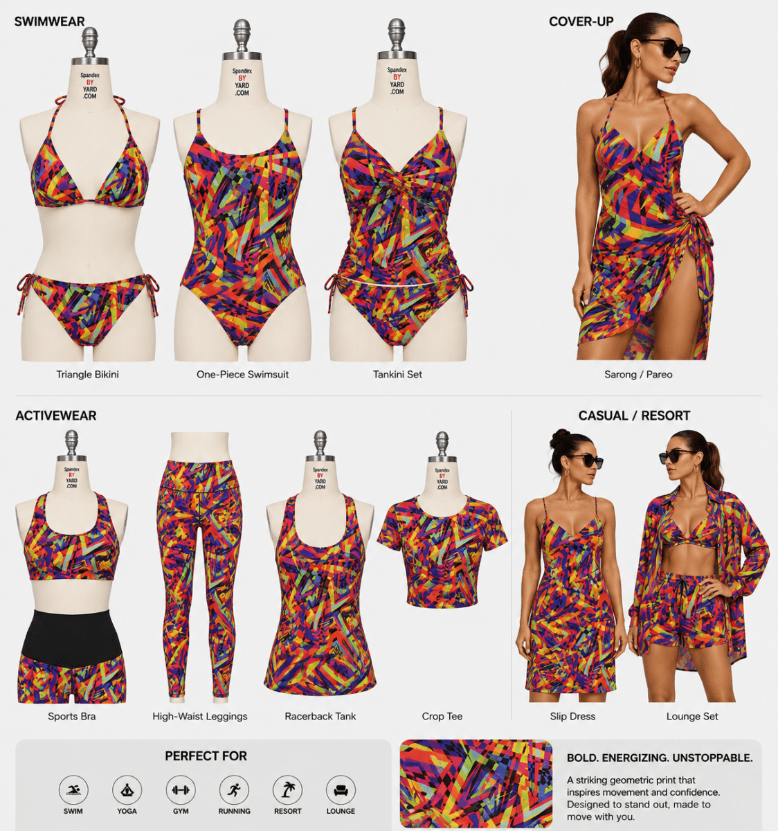P - SPT101 - 0 | abstract, multi - color, geometric, Printed Spandex - Spandexbyyard