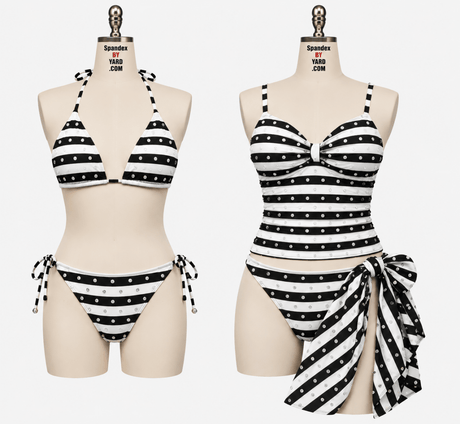 PLYC74 Black & White Striped Printed Spandex Fabric – Lightweight Stretch Fabric for Activewear, Leggings & Sportswear by the Yard - Spandexbyyard