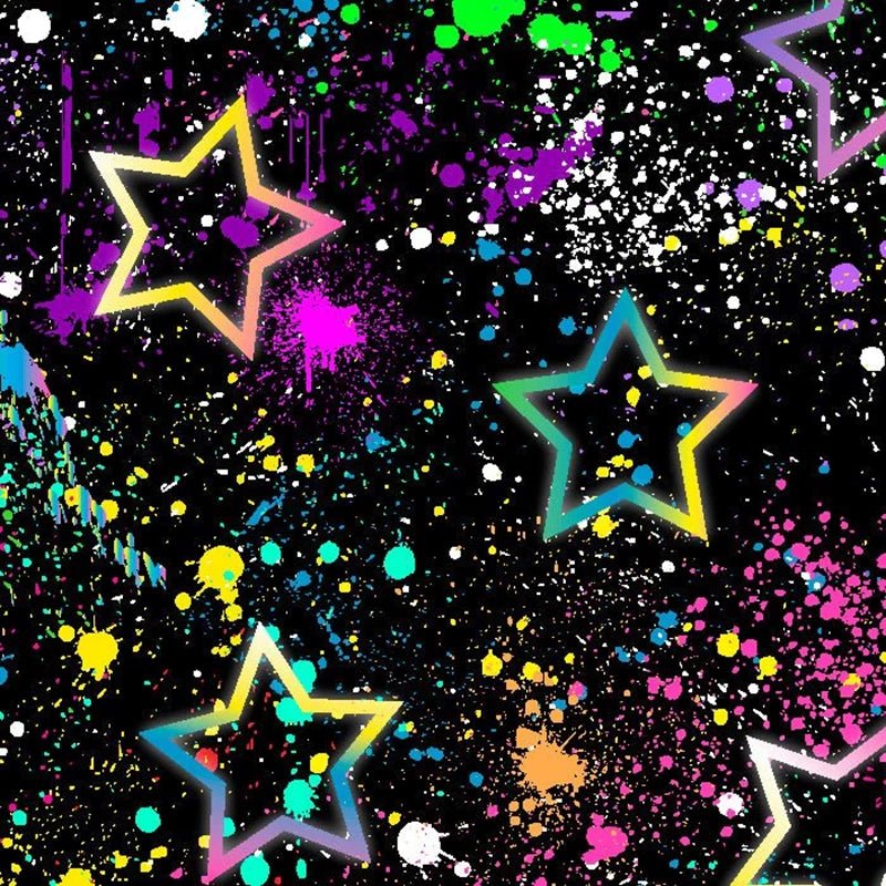 Rainbow Star Splatter2 – Colorful Star & Paint Splatter Print - Spandexbyyard
