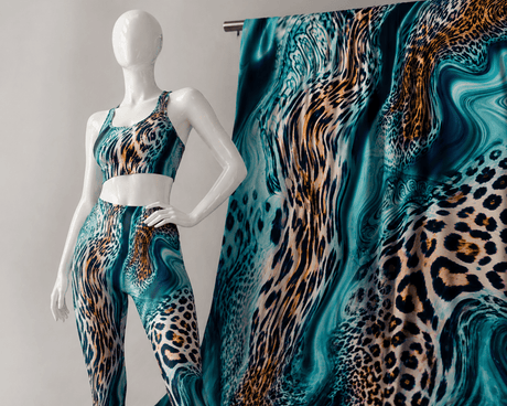 SP - NP2647 Aqua Leopard Nylon Spandex Digitally Wet Print - Spandexbyyard