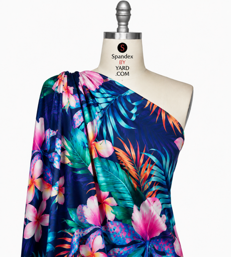 SP - NP2662 Navy Blue Green Pink Nylon Spandex Digitally Wet Print - Spandexbyyard