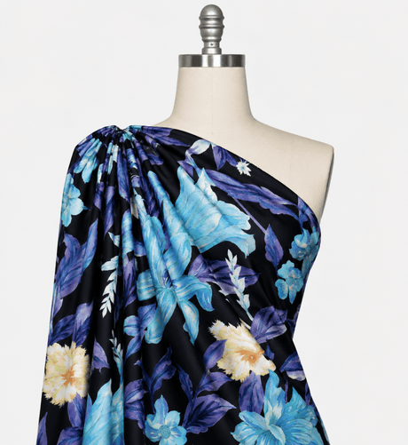 SP - NP2668 Danube Floral Mix Black Blue Navy Cream | Nylon Spandex Digitally Wet Print - Spandexbyyard