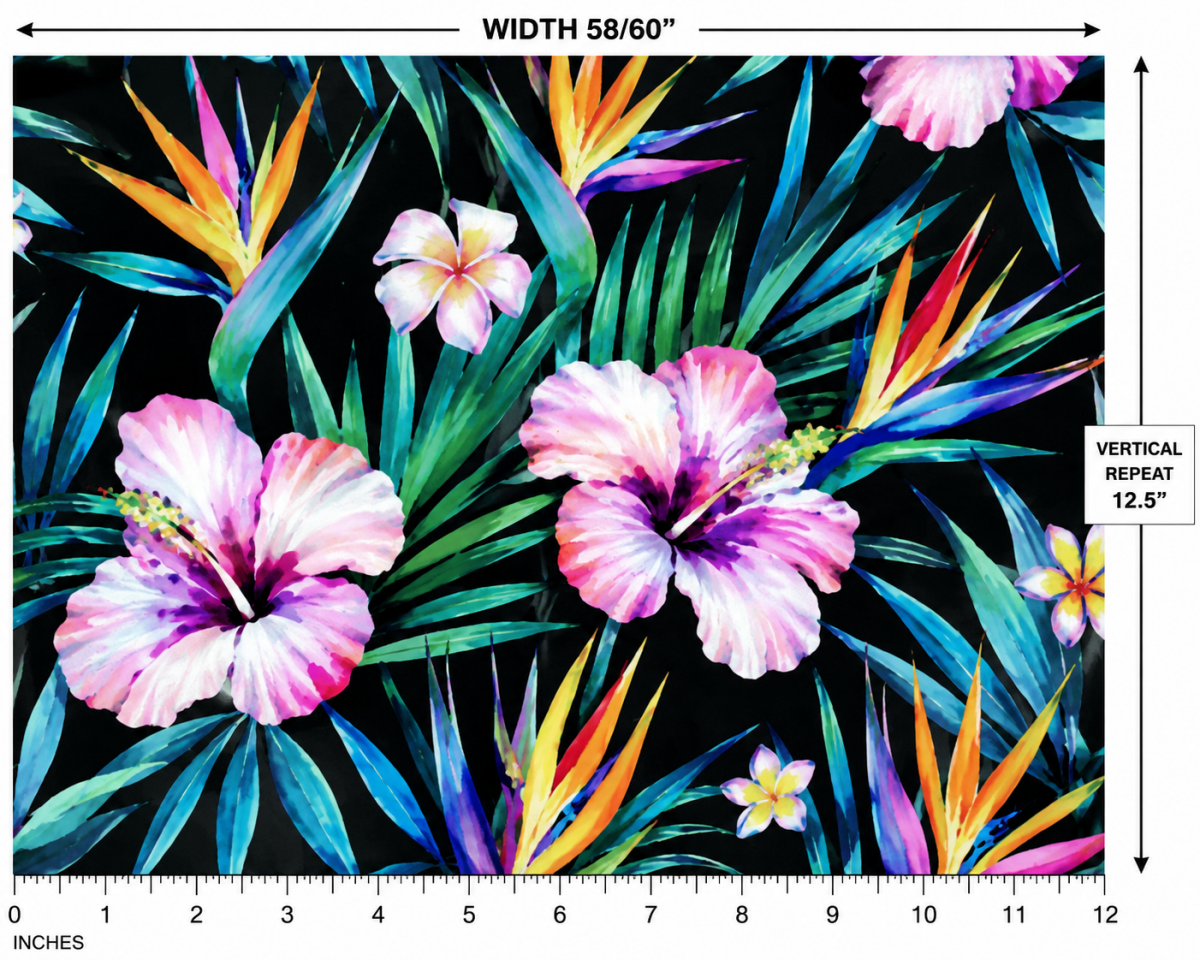 SP-NP2676 Tropical Joy - Black Green Blue Purple | Nylon Spandex Digitally Wet Print - Spandexbyyard