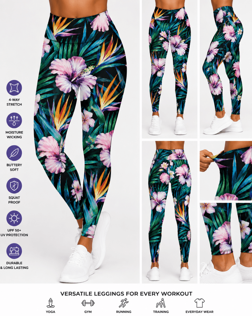 SP-NP2676 Tropical Joy - Black Green Blue Purple | Nylon Spandex Digitally Wet Print - Spandexbyyard
