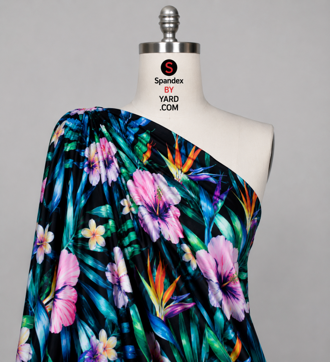 SP-NP2676 Tropical Joy - Black Green Blue Purple | Nylon Spandex Digitally Wet Print - Spandexbyyard