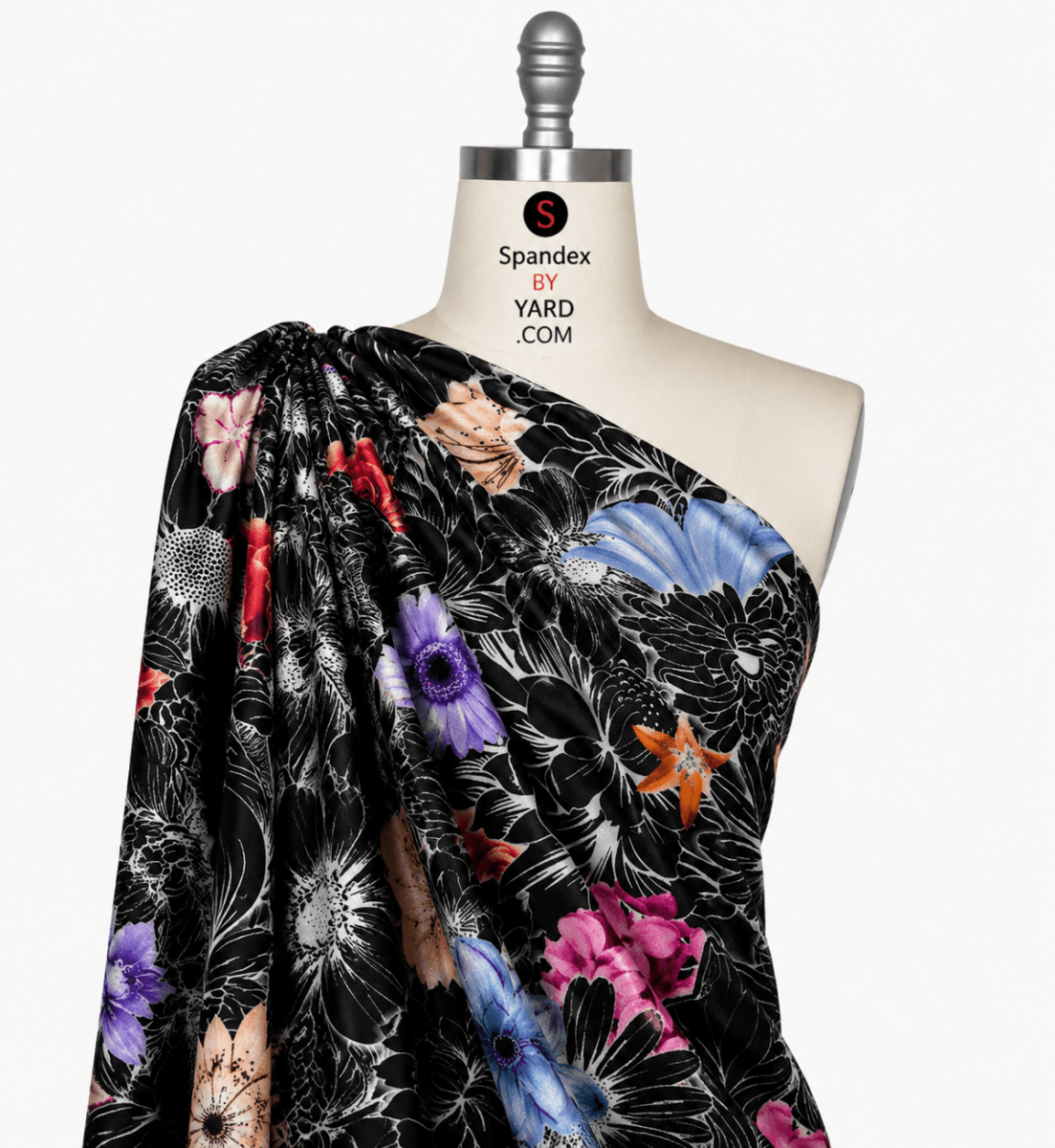SP - NP2678 Midnight Floral - Black White Red Yellow Pink | Nylon Spandex Digitally Wet Print - Spandexbyyard
