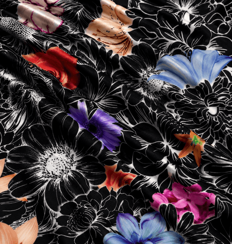 SP - NP2678 Midnight Floral - Black White Red Yellow Pink | Nylon Spandex Digitally Wet Print - Spandexbyyard