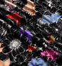 SP - NP2678 Midnight Floral - Black White Red Yellow Pink | Nylon Spandex Digitally Wet Print - Spandexbyyard