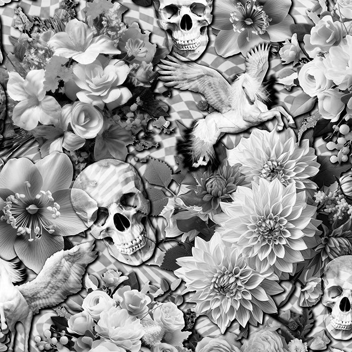 SPT 6637 FLOWER SKULLS AND PEGASUS - Spandexbyyard