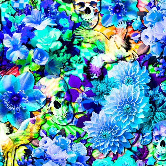 SPT 6637 FLOWER SKULLS AND PEGASUS - Spandexbyyard