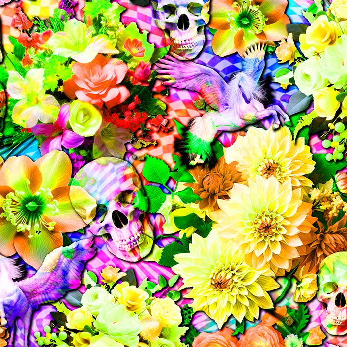 SPT 6637 FLOWER SKULLS AND PEGASUS - Spandexbyyard