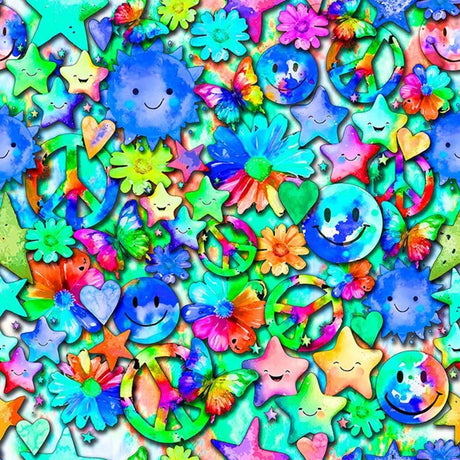 SPT 6661 WATERCOLOR PEACE FLOWERS - Spandexbyyard