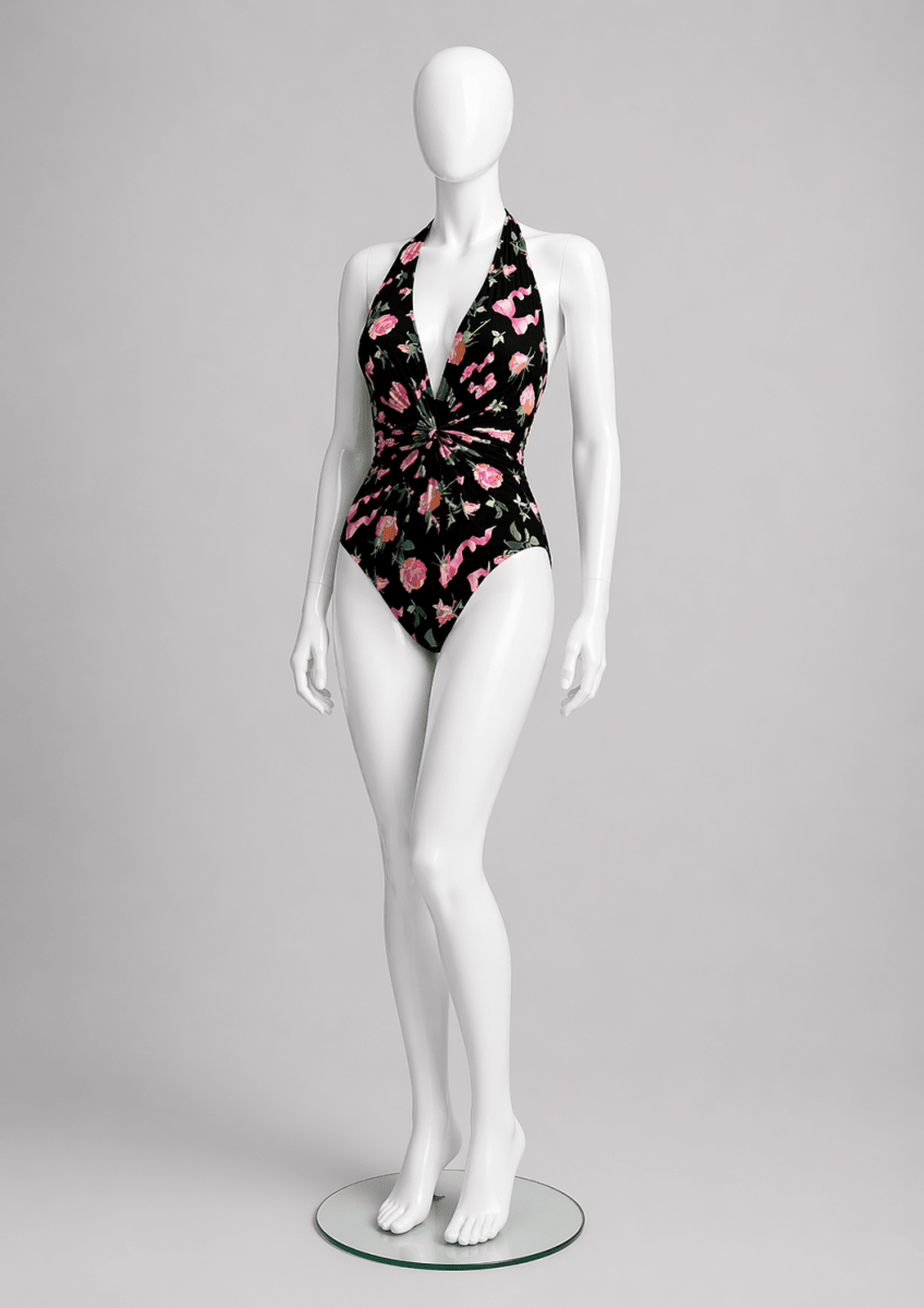 SPT - 6675 | Flower Bows - Noir Rose Garden with Pink Ribbons Print - Spandexbyyard