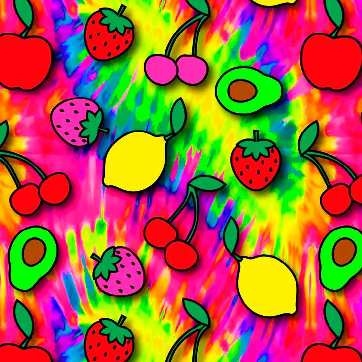 SPT - 6697 Tie Dye Fruits Printed Spandex Fabric - Spandexbyyard