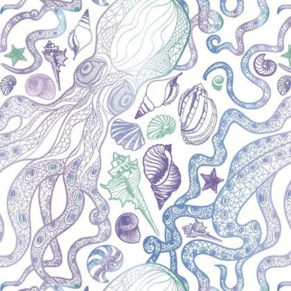 SWO1763 - 1 Printed Spandex Fabric | Ocean Shell Design - Spandexbyyard