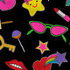 Trendy Patches Printed Spandex Fabric – Pop Icons Pattern Stretch Fabric by the Yard