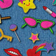 Trendy Patches Printed Spandex Fabric – Pop Icons Pattern Stretch Fabric by the Yard