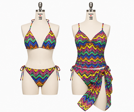 ZX - 18001 | Spandexbyyard Crayon Zigzag Printed Spandex Fabric – Colorful Chevron Stretch Fabric for Swimwear & Activewear - Spandexbyyard