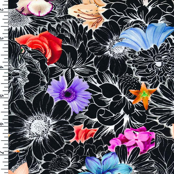 SP-NP2678 Midnight Floral - Black White Red Yellow Pink | Nylon Spandex ...