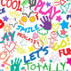kids word play printed spandex fabric colorful doodle pattern white background for kids clothing