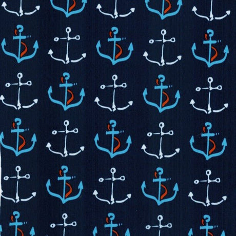 SPT08-01 printed spandex fabric with nautical anchor pattern for activewear and swimwear