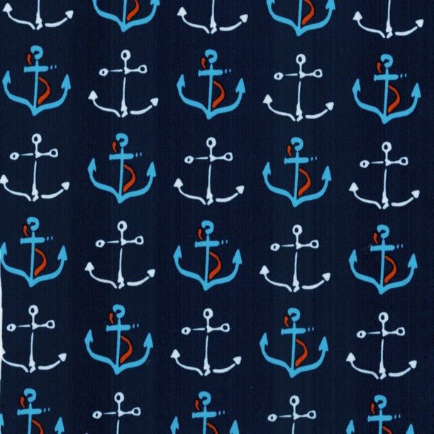 SPT08-01 printed spandex fabric with nautical anchor pattern for activewear and swimwear