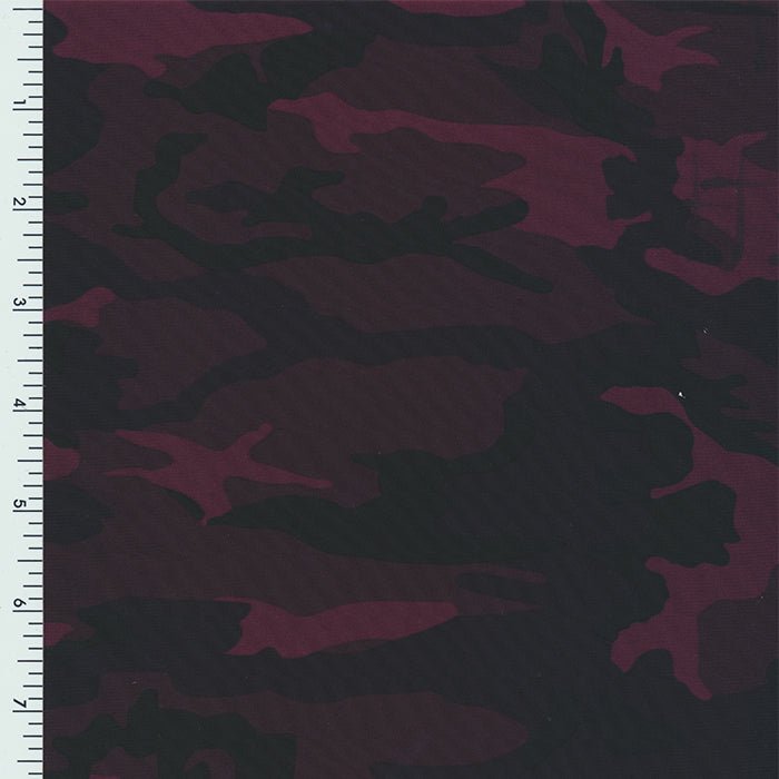 XL0011 Printed Spandex Tricot Promo print MAROON CAMO - Spandexbyyard